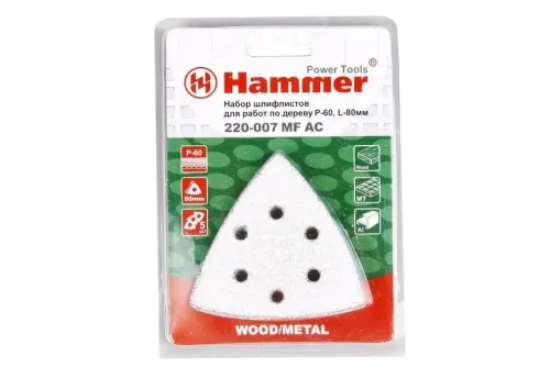 Набор шлифлистов HAMMER 220-001 MF-AC 001 Р60 (5шт)