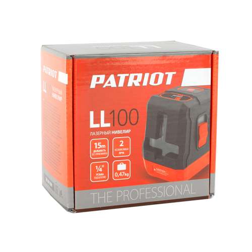 Нивелир лазерный PATRIOT LL 100. Лучи 2 шт., дальность без приемника 15м. 120201100