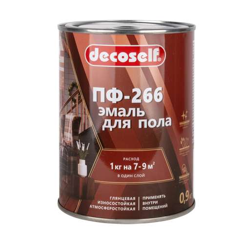 Эмаль для пола ПФ-266 красно-коричневая ПУФАС Decoself (0,9кг)